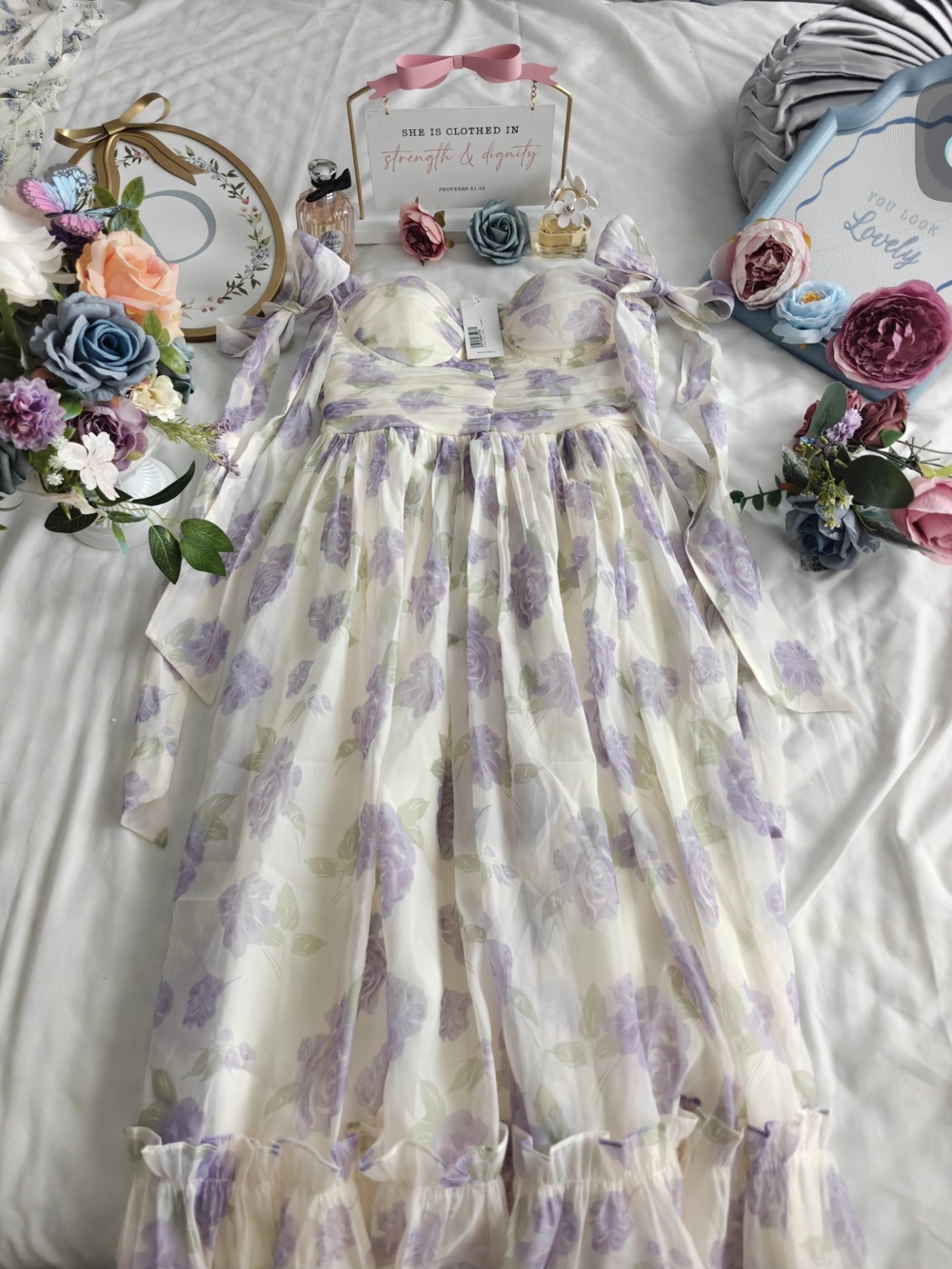Lavender Floral Tie-Shoulder Maxi Dress - Picture 5 of 6